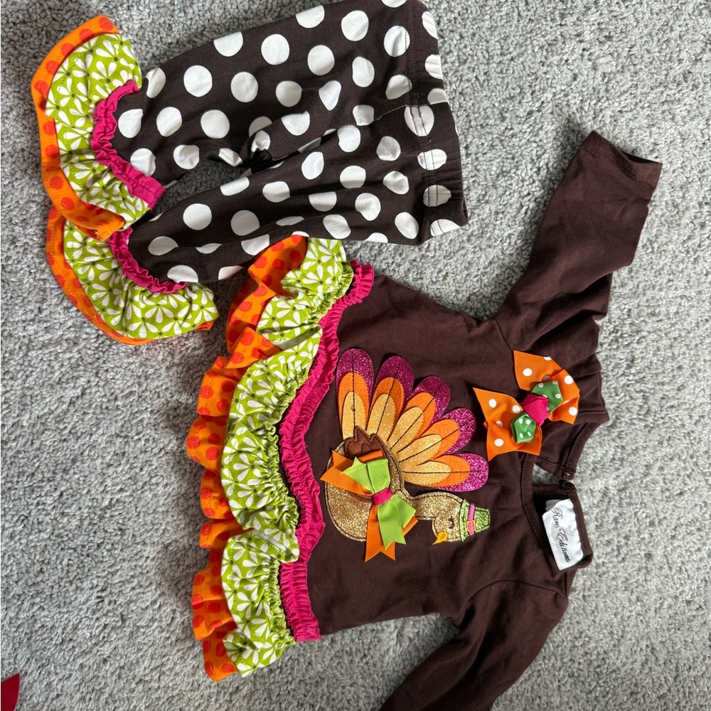 Rare Editions Turkey Outfit with Polka Dot Pants